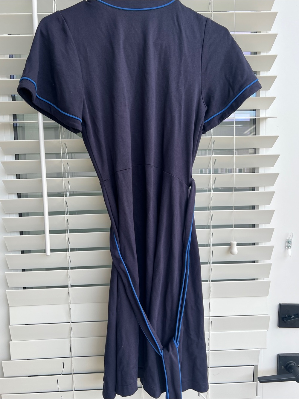 Ann Taylor Petite navy wrap dress with blue trim - Picture 4 of 4
